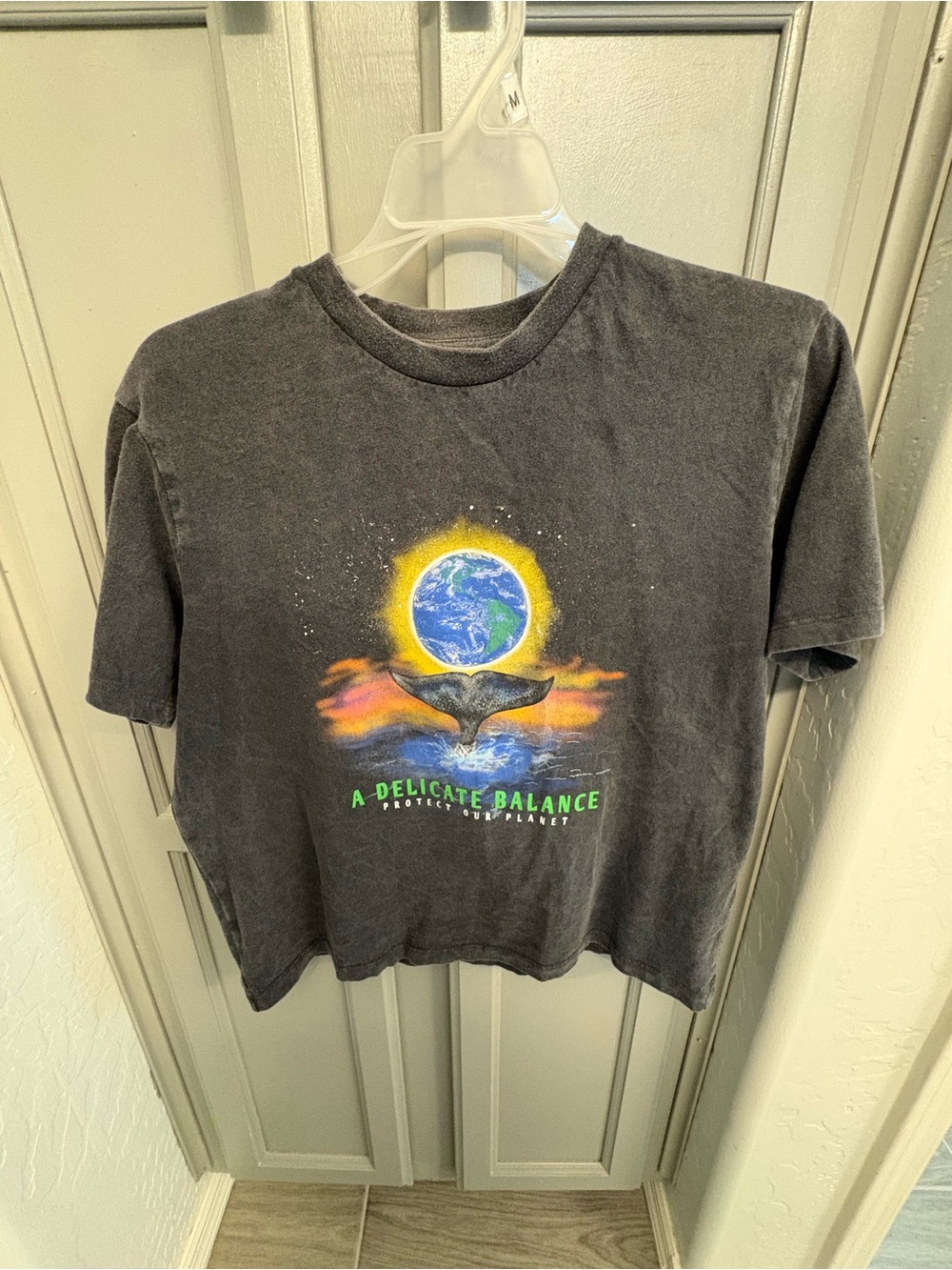 BDG Vintage-style Black Tee with Colorful Earth & Whale Graphic